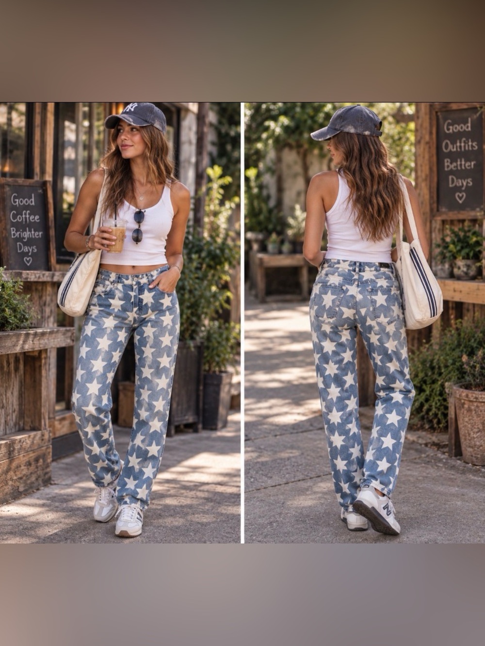 Kardashian Kollection Blue Denim Skinny Jeans with White Star Print